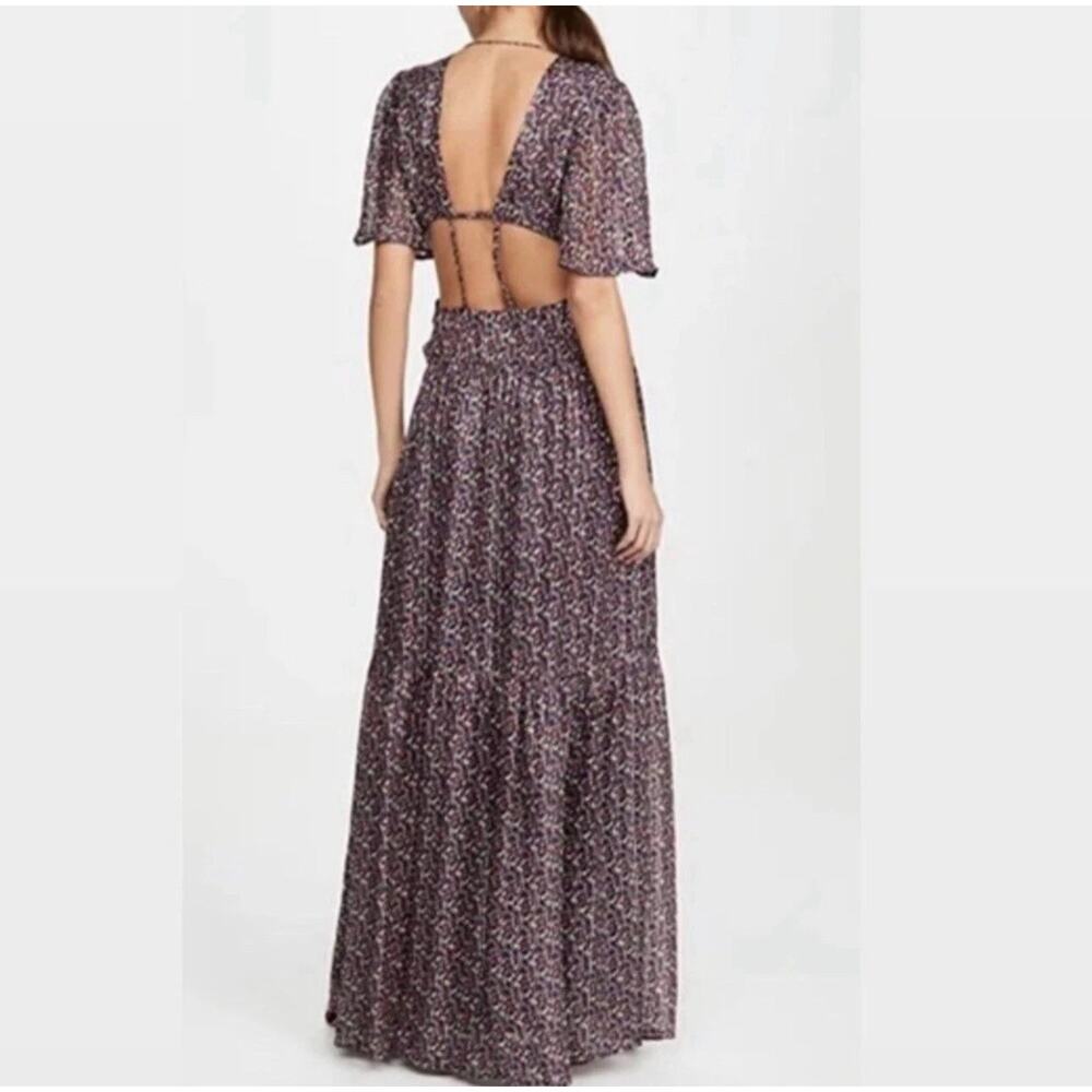 Ba&Sh Metalic Thread Flutter Sleeve Cut Out Tiered Maxi Dress Multicolor 0 / XS - Picture 2 of 7